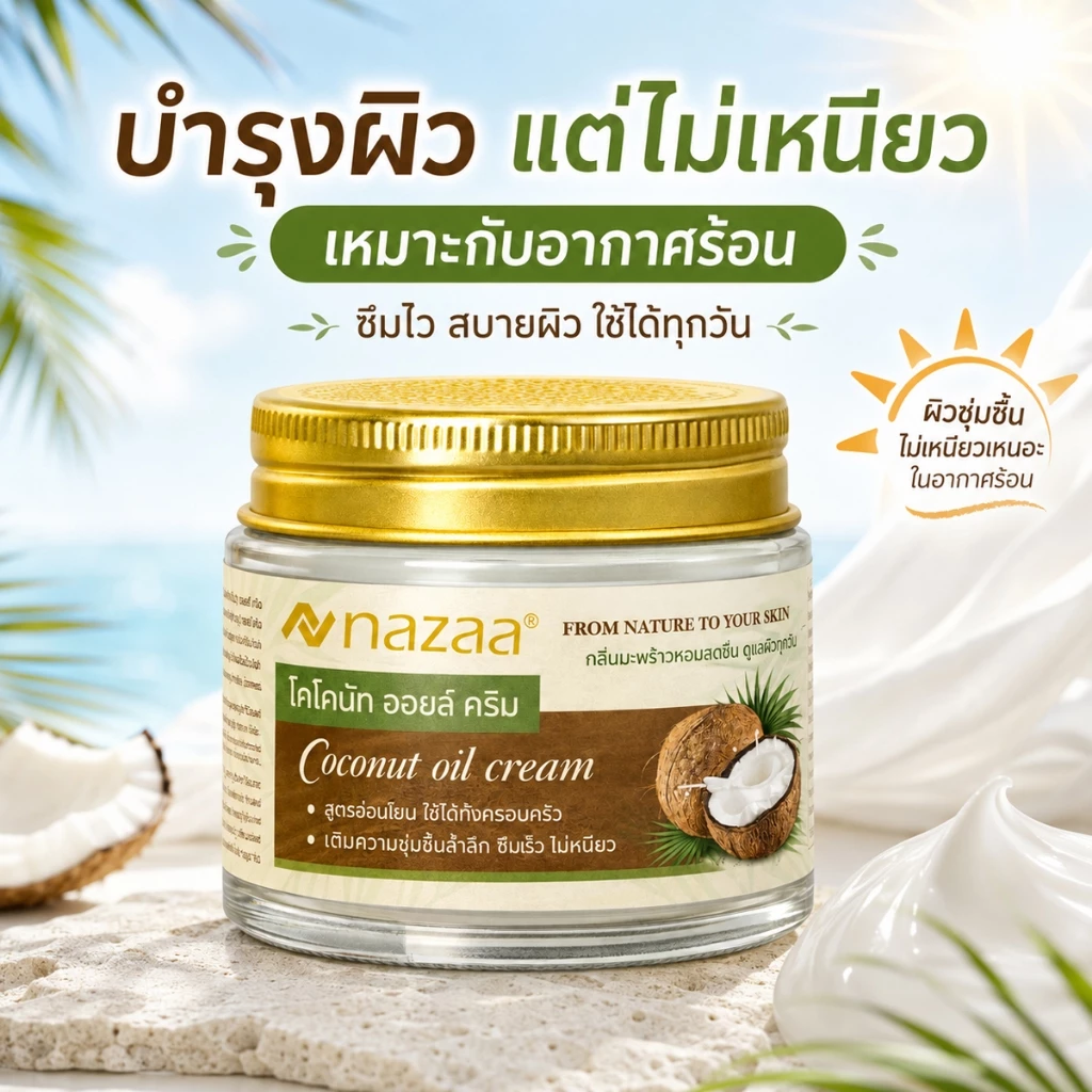 NAZAA Coconut Oil Cream ครีมน้ำมันมะพร้าว บำรุงผิวแห้ง ชุ่มชื้น ซึมเร็ว ไม่เหนียว ใช้ได้ทั้งครอบครัว