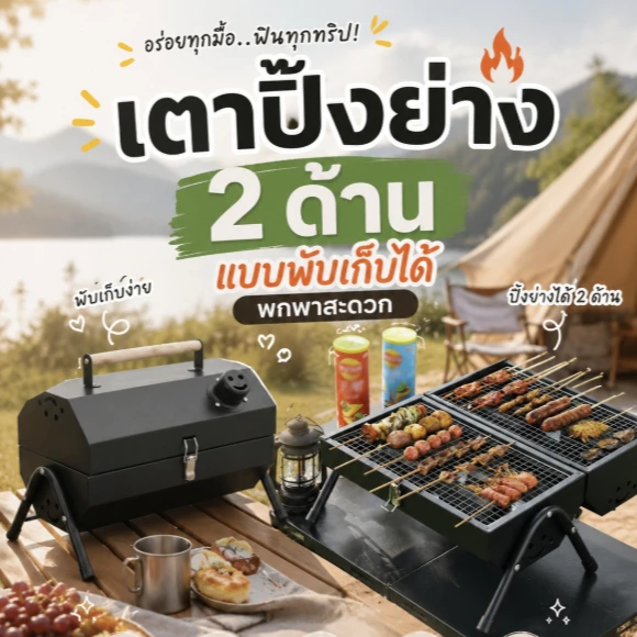 alive2022 เตาปิ้งย่าง 2 ด้าน แบบพับเก็บได้ พกพาสะดวก b1 b2 3801