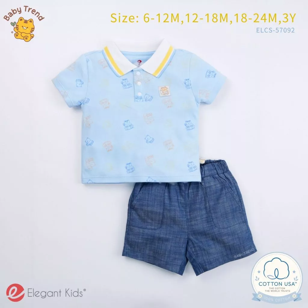 Elegant Kids ชุดลูกชาย 6 เดือน-3 ขวบ ชุดเสื้อโปโลคอปก+กางเกงขาสั้น Surfing Bear Collection | Baby trend