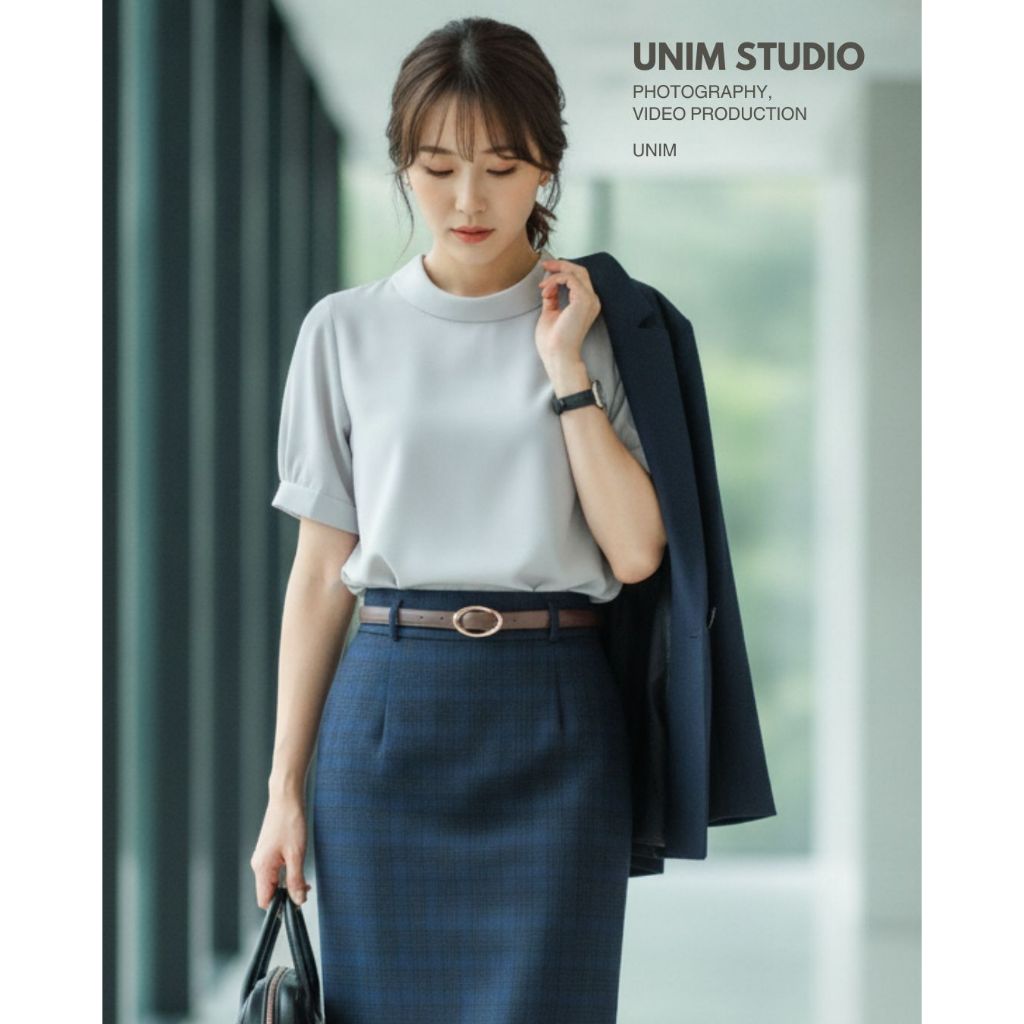 เสื้อUnim คอตลบแขนตุ๊กตา ทรงครอป เทา ผ้า BM