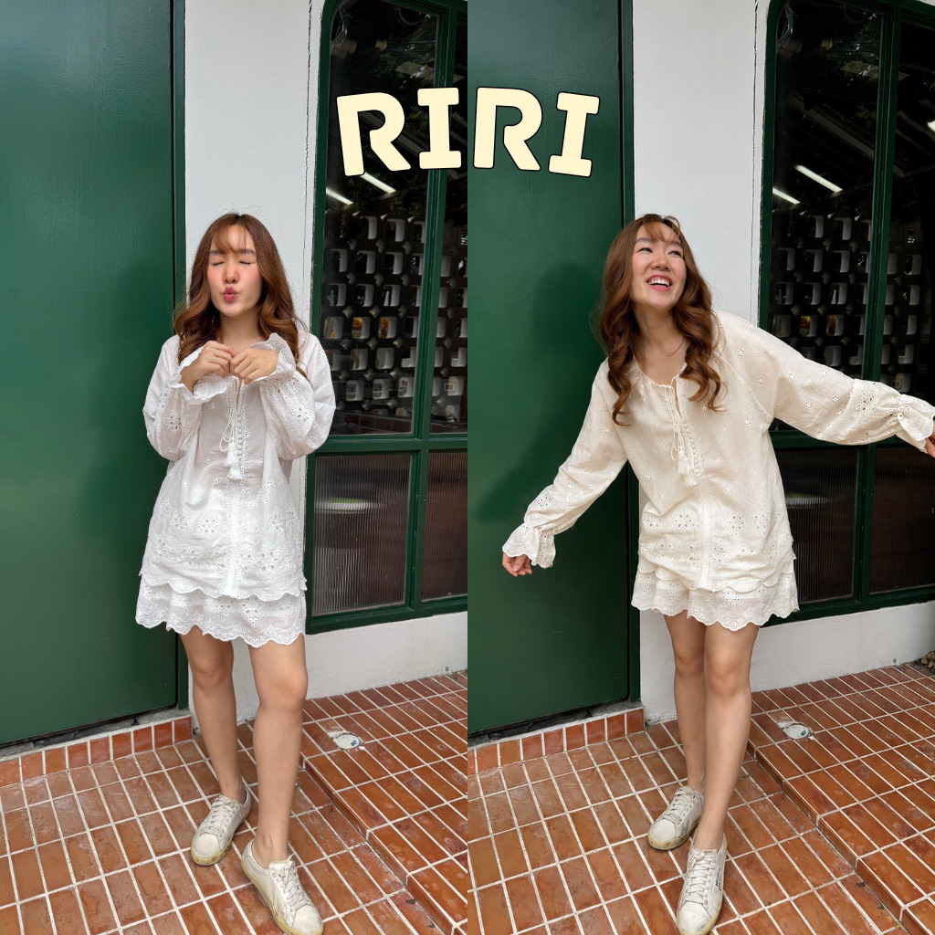 93FAVORS l “RIRI” ชุดเซต เสื้อแขนยาว กระโปรงปักลายฉะลุ