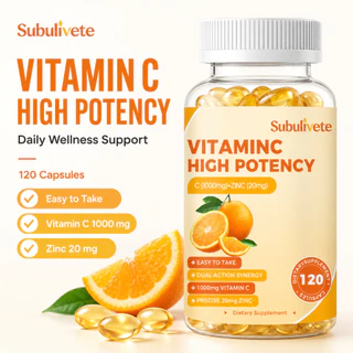 Subulivete Vitamin C with Zinc Capsules 120 ชิ้น วิตามินซี เสริมสร้างภูมิคุ้มกันของร่างกาย ทำให้ผิวขาวใส ต้านความชรา