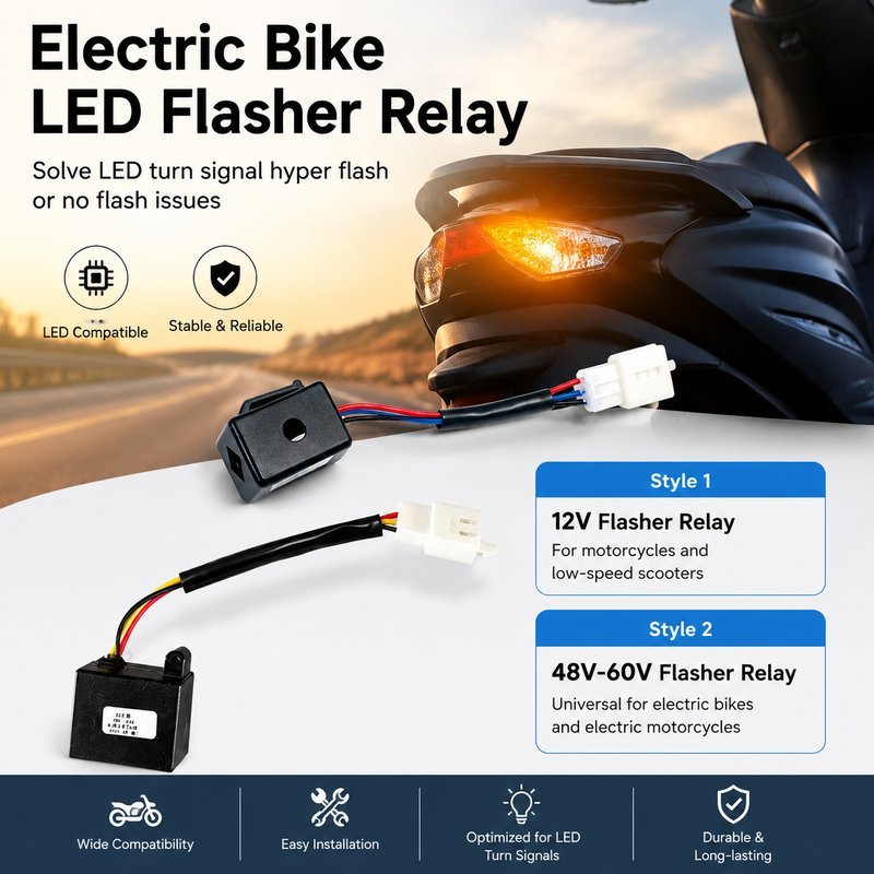 รีเลย์ไฟเลี้ยว LED อะไหล่จักรยานไฟฟ้า  Flasher 3สาย LED Blinking 48/60V 12V พร้อมอุปกรณ์เสริม