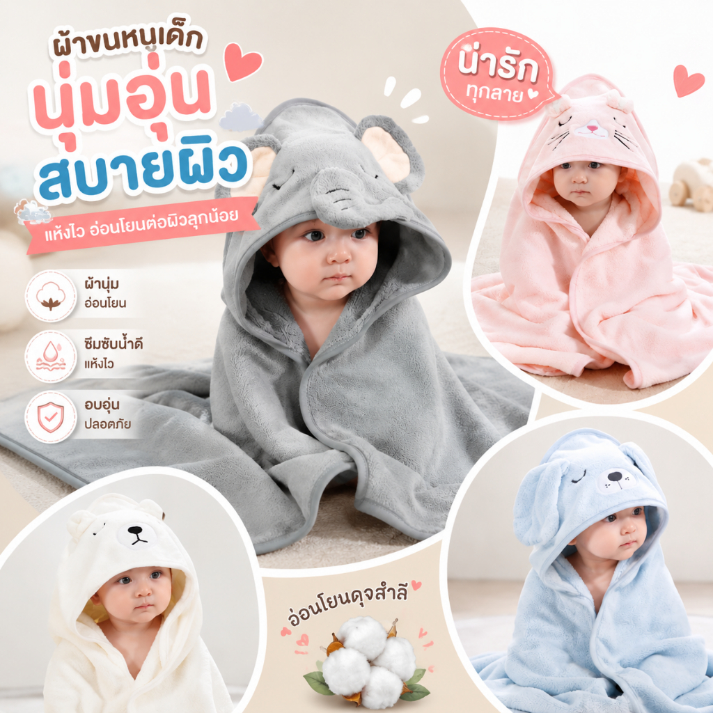 (พร้อมส่ง) ผ้าห่อตัวเด็ก ขนแกะ 80x80 ซม. ผ้าหนานุ่ม ลายการ์ตูนน่ารักๆ ของใช้เด็กอเนกประสงค์