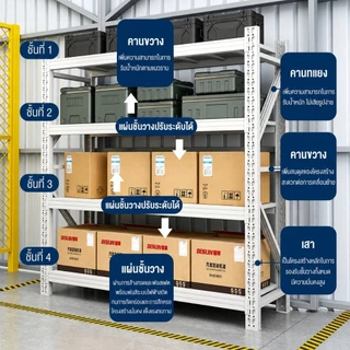 Nearra ชั้นวางของ 4 ชั้น ปรับระดับได้ วัสดุเหล็กกล้ารีดเย็น ทนทาน รับน้ำหนักได้มาก