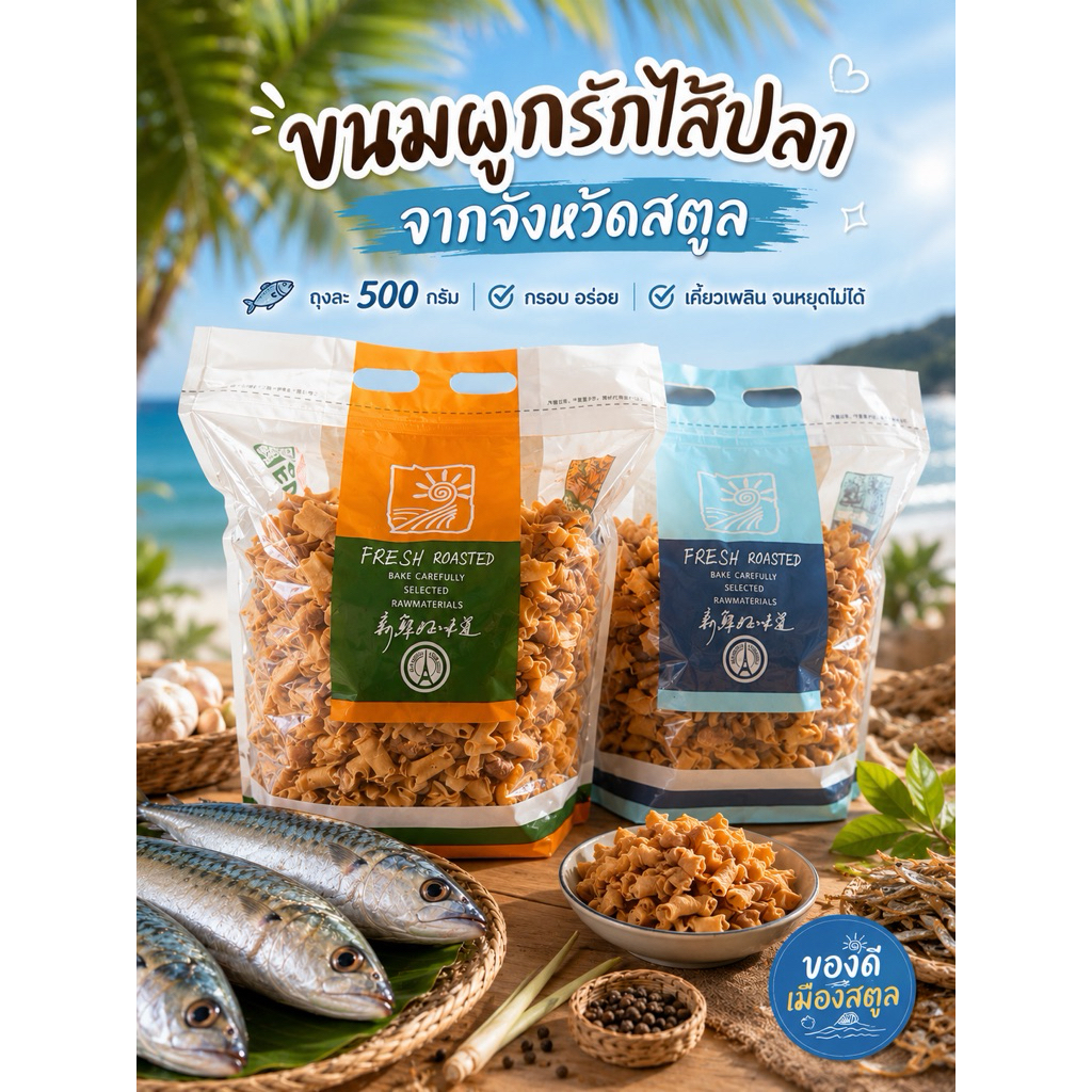 ขนมผูกรักไส้ปลา ขนาด 500 กรัม สูตรต้นตำหรับ จากจังหวัดสตูล