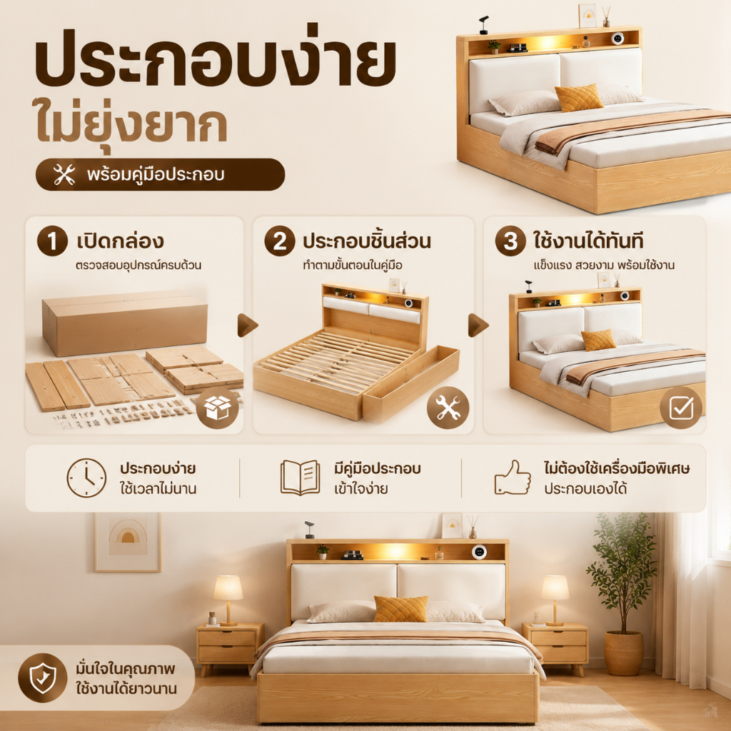Master Hom เตียงนอน เตียงไม้ โครงเตียง เตียง 4ฟุต 5ฟุต รูปที่ 7