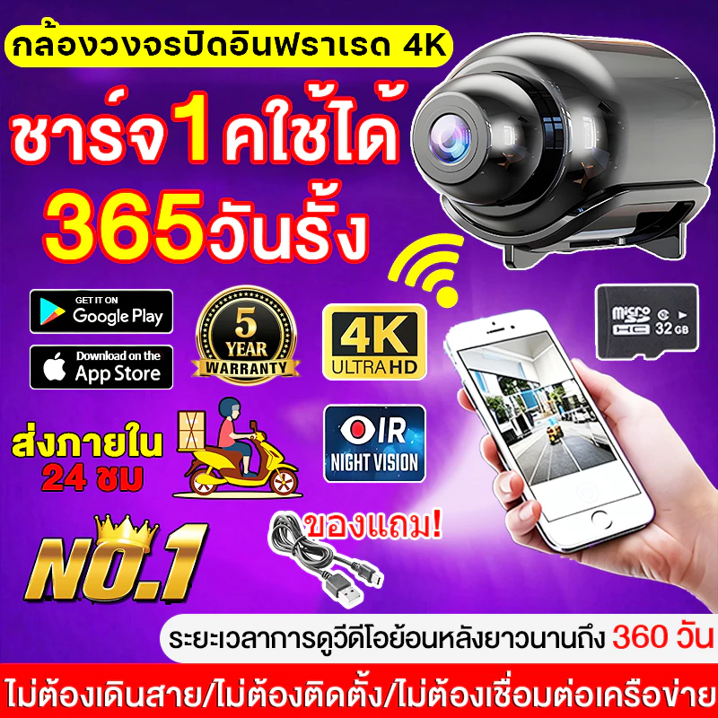 【ไม่มีอินเตอร์เน็ตก็ใช้ได้】 4k กล้องวงจร ไร้สาย wifi mini camera ก้องวงจรปิด วงจรปิด กล้อง 4k