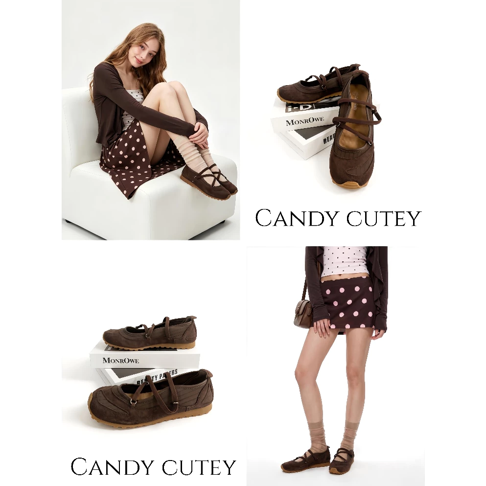 CandyCutey รองเท้าแมรี่เจนผู้หญิงสไตล์เกาหลี วินเทจคลาสสิก สายรัดไขว้บาเล่ต์ สไตล์สปอร์ตและลำลองเหมาะใช้ประจำวัน