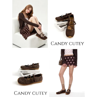 CandyCutey รองเท้าแมรี่เจนผู้หญิงสไตล์เกาหลี วินเทจคลาสสิก สายรัดไขว้บาเล่ต์ สไตล์สปอร์ตและลำลองเหมาะใช้ประจำวัน