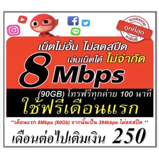 (ใช้ฟรีเดือนแรก) ซิมเน็ตไม่อั้น 2Mbps 4Mbps 10Mbps 15Mbps 1000Mbps โทรฟรี ใช้ฟรีเดือนแรก