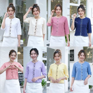 เสื้อผ้าฝ้ายคอกลม ปักด้นมือนาฬิกาทราย