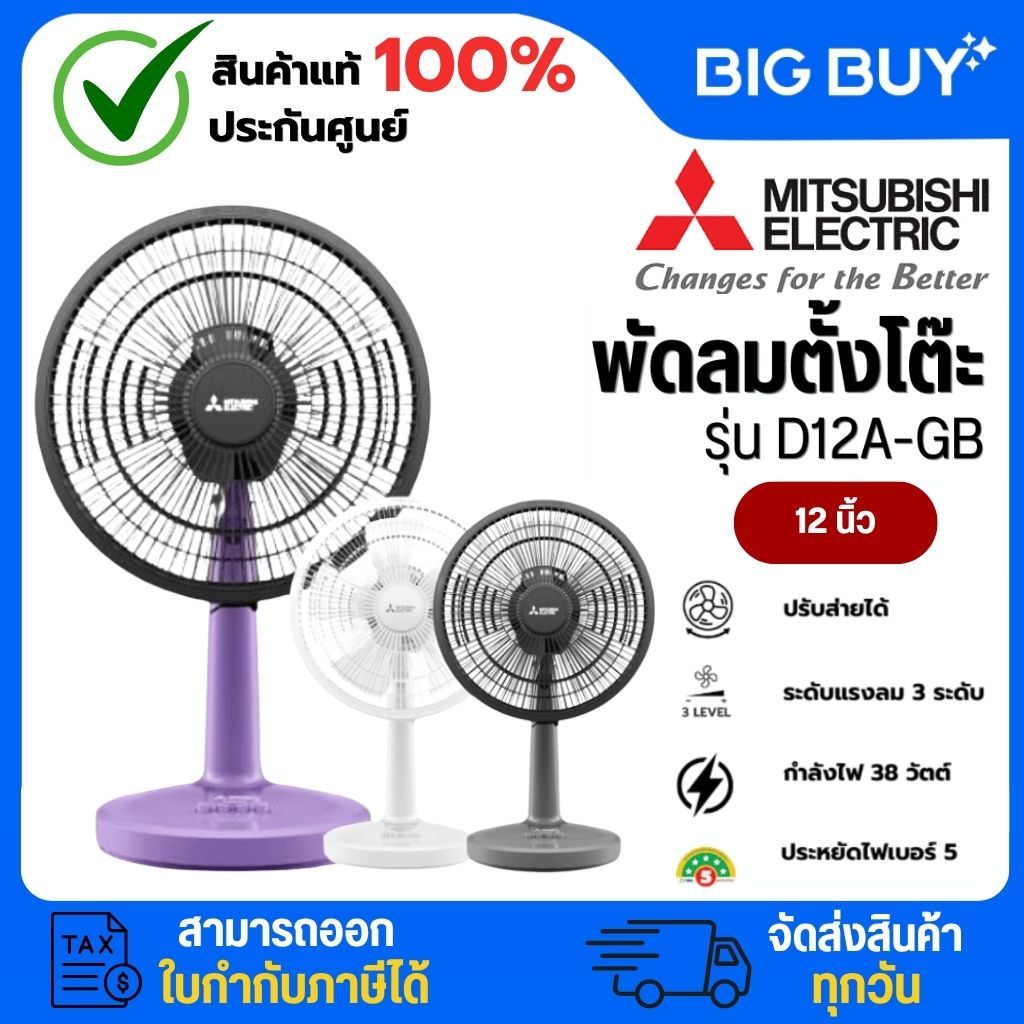 พัดลม MITSUBISHI ELECTRIC พัดลมตั้งโต๊ะ 12 นิ้ว รับประกันมอเตอร์ 5 ปี (D12A-GB)