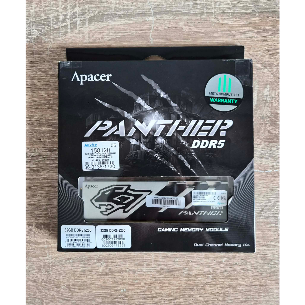 RAM (หน่วยความจำ) APACER PANTHER DDR5 32GB (16GBx2) 5200MHz