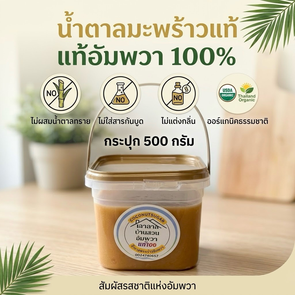 น้ำตาลมะพร้าวอัมพวาออร์แกนิคแท้100%หอมหวานมันเนื้อนิ่ม
