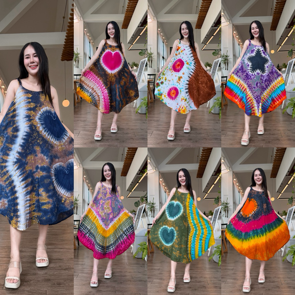 ชุดเดรสสายเปีย เส้นคู่(ผ้าเมมเบิด) ฟรีไซร้ ใส่ได้ถึงอก 46“ ผาพริ้ว ใส่สบาย