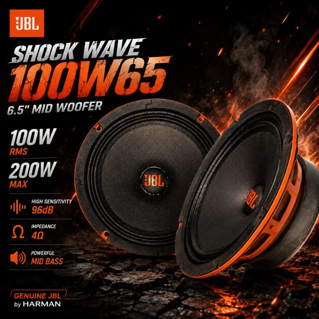 ลำโพงเสียงกลาง6.5นิ้ว JBL รุ่น SHOCK WAVE 100W65 กำลังขับ 200w PEAK 100w RMS ของแท้จาก JBL by.HARMAN