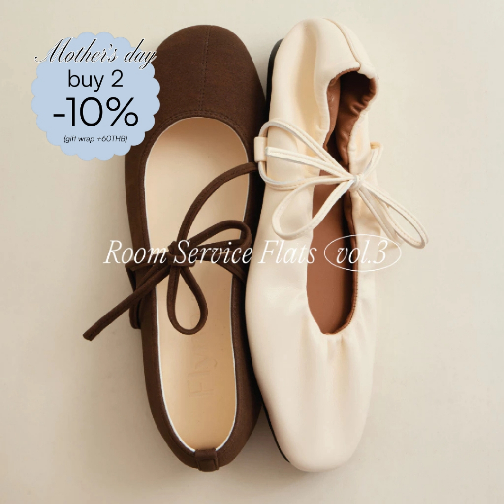 [Buy 2 disc.10% 3-12 Aug/โปรดอ่านคำแนะนำไซส์] Flynn-Ballet Flats Room Service Collection & removable straps รองเท้าคัทชู