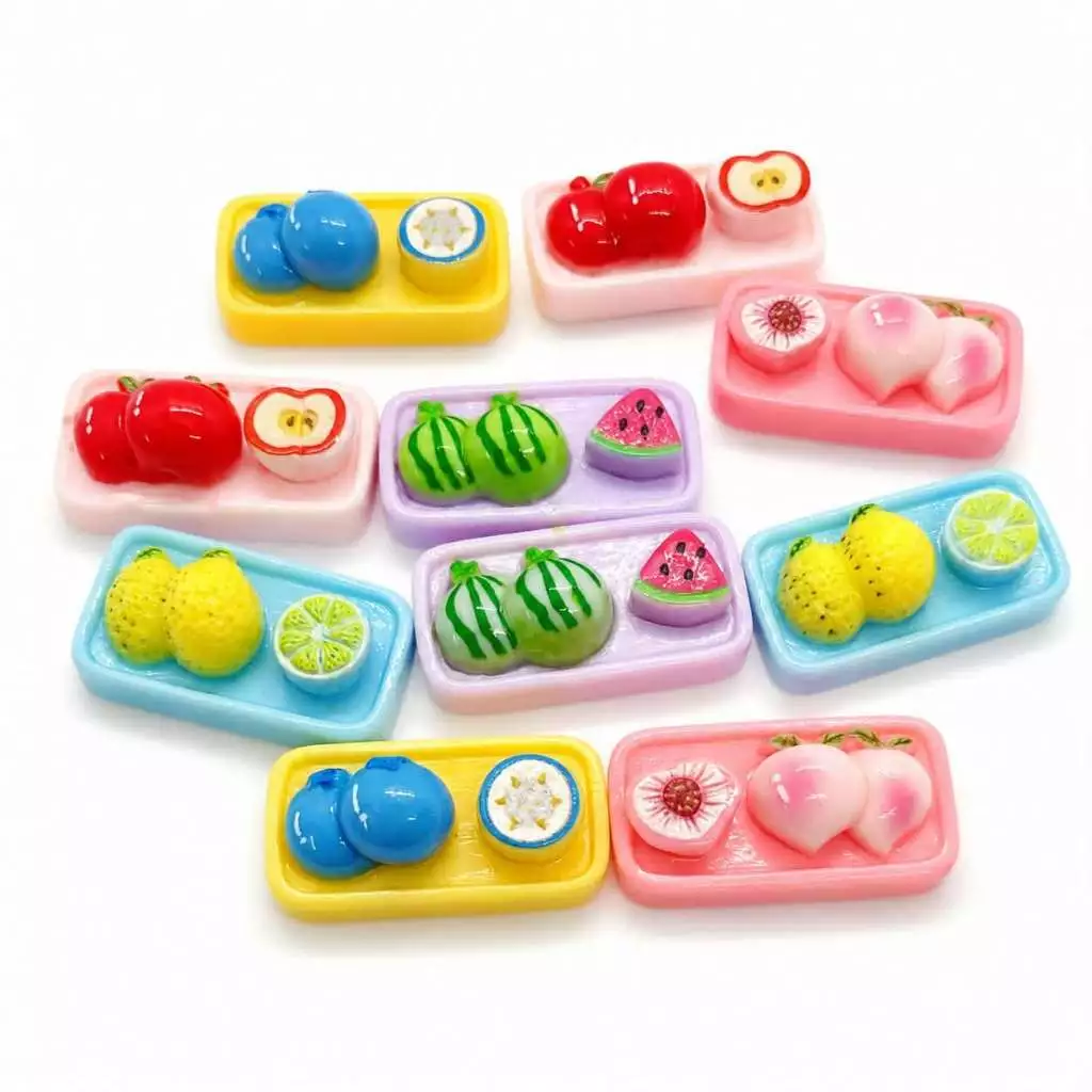 J482A จานสลัดผลไม้เรซิ่นจิ๋วจำลองดีไอวาย 10 ชิ้น