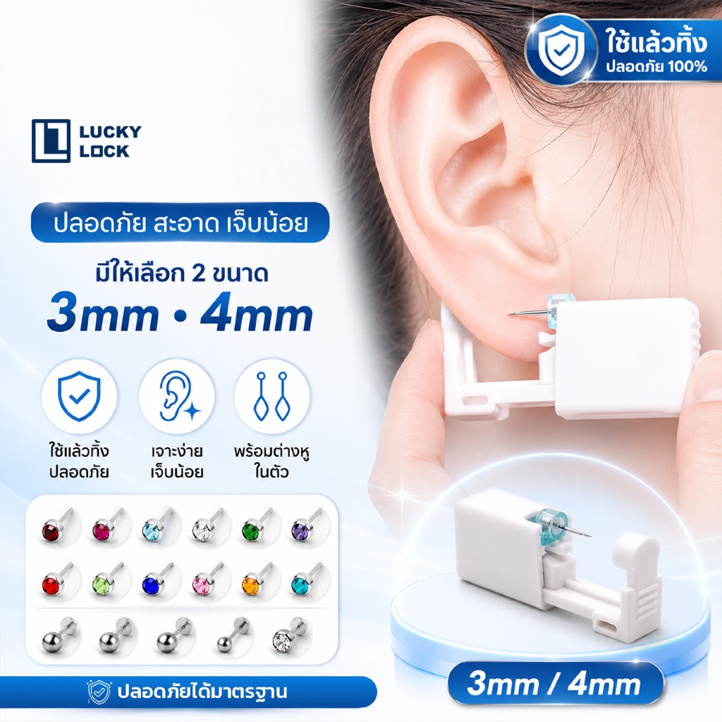 Luckylock Ear Piercing Kit เครื่องเจาะหู มาพร้อมตุ่มหู เกรดส