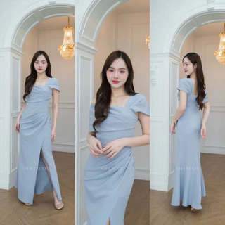 ชุดเดรส ชุดออกงาน ชุดราตรี F273 เกาะอกระบาย ปาดไหล่2ข้าง