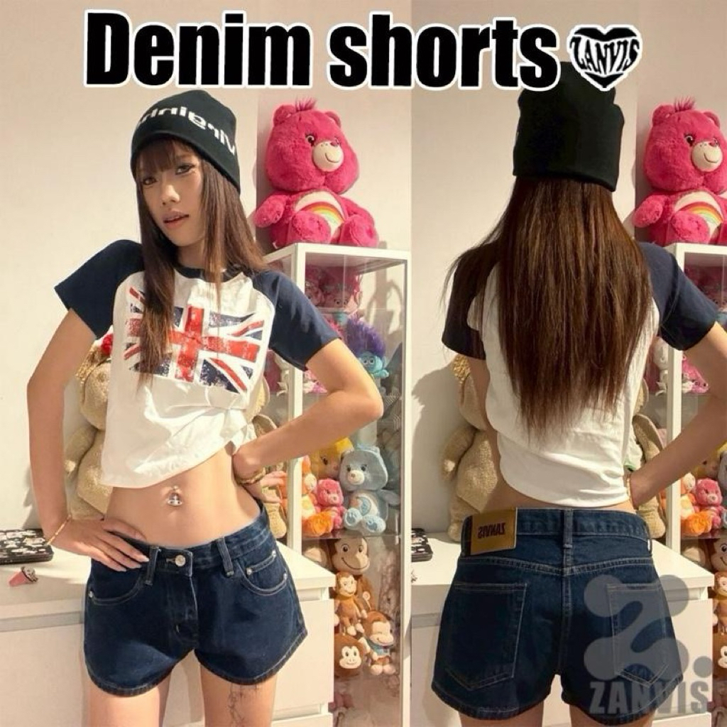 (Zanvis jeans) กางเกงยีนส์ขาสั้นเอวกลาง เอวต่ำ Basic Midnight blue( Denim shorts)