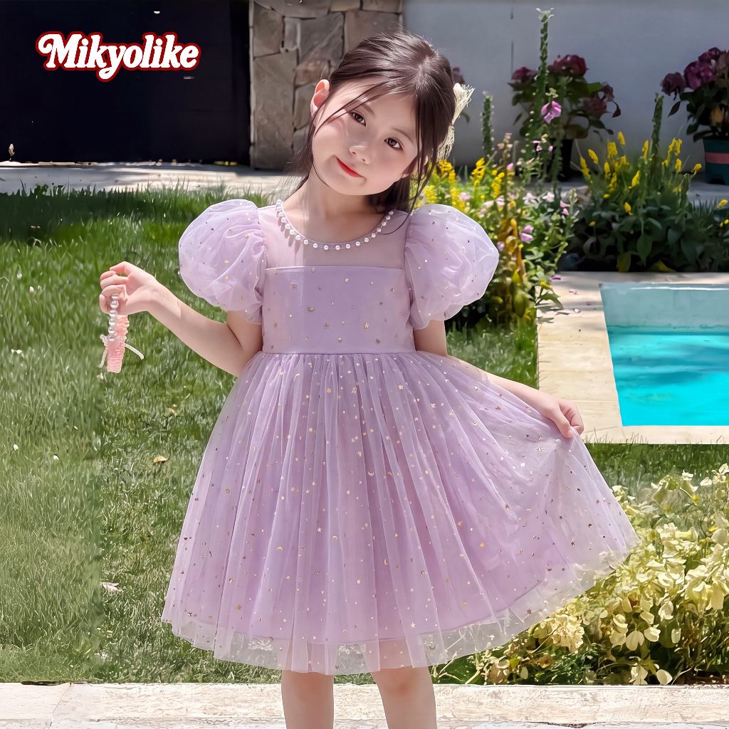 Mikyolike 2-11 ปี สไตล์เกาหลี ชุดเจ้าหญิงเด็กผู้หญิง แขนเสื้อพอง ผ้าทูลล์ กระโปรงพริ้ว ชดเดรสเด็กผู้หญิง