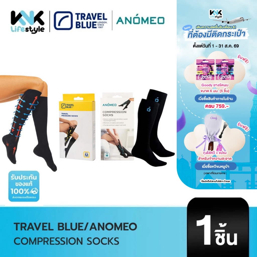 [ANOMEO/Travel Blue] ถุงเท้าเพื่อสุขภาพ Compression sock ถุงเท้าเพื่อสุขภาพ ช่วยการไหลเวียนโลหิต