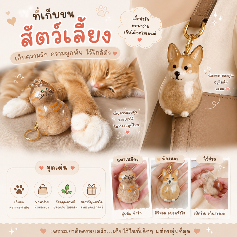 จี้เก็บขนรูปสุนัข พวงกุญแจแมวเรซิ่นลายน้องเหมียว งานทำมือ น่ารักมาก ของขวัญทาสแมวสุดพรีเมียม