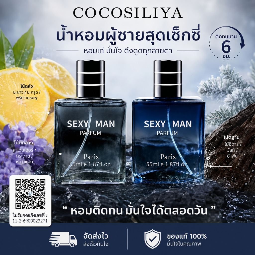COCOSILIYA น้ำหอมผู้ชายสำหรับสปอร์ต SEXY MAN 55 ML กลิ่นหอมติดทน ให้ลุคผู้ชายที่เหมือนอาบน้ำวันละหลายๆรอบ