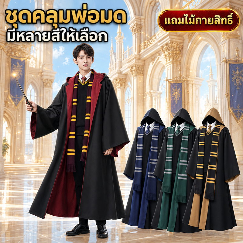 ชุดคลุมเวทมนตร์ เสื้อคลุมแฮรี่ งานแฟนซี เสื้อคลุมพ่อมด สำหรับผู้ใหญ่ ชุดพ่อมดแม่มด วันฮาโลวีนcosplay
