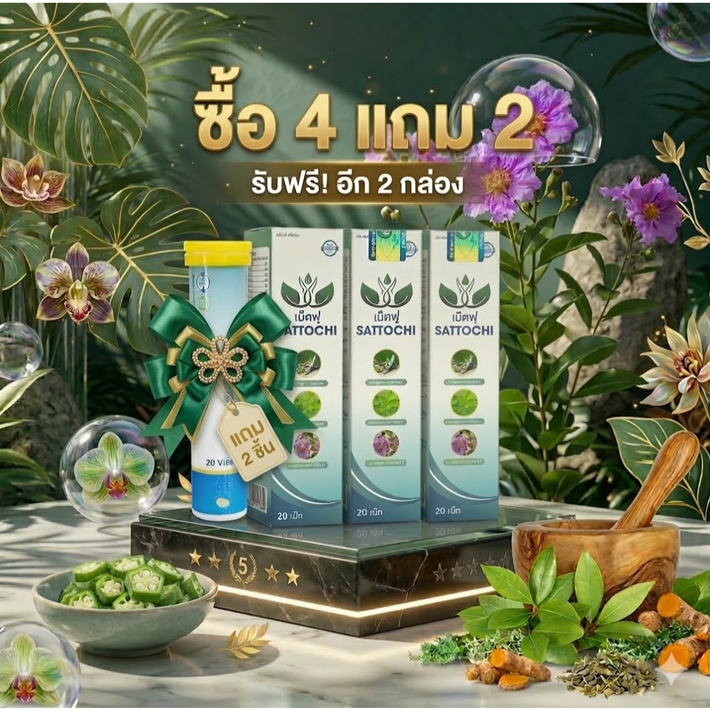 Sattochi เม็ดฟู่ ควบคุมระดับน้ำตาล ซื้อ 3 แถม 1 Sattochi Gold โปรแรง ส่งฟรี
