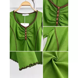 245-246-247 รุ่นSena(เซน่า) ผ้าCotton Supersoft เสื้อแขนยาวทรงเข้ารูป ดีไซน์คอปาดกว้าง เพิ่มความละมุนด้วยดีเทลจับจีบ