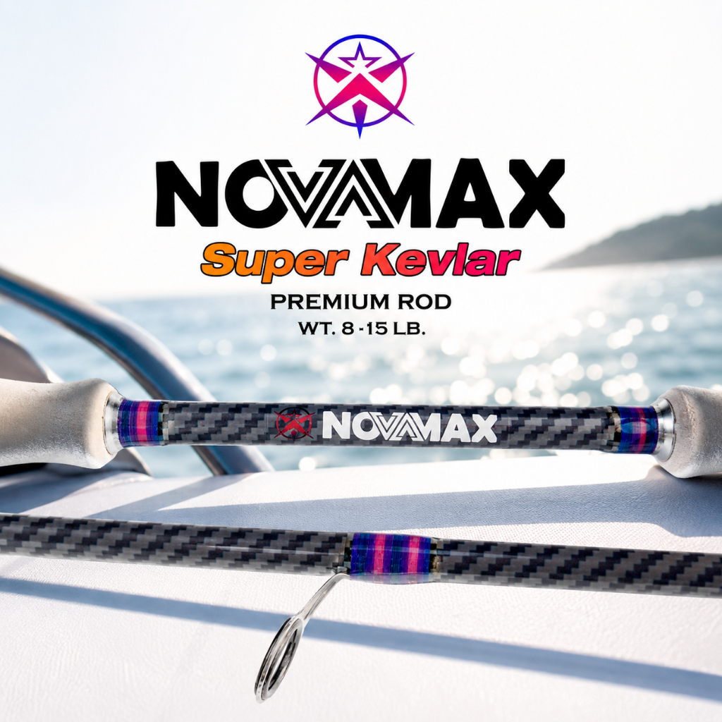 คันสปิ้น  Novamax  (โนว่าแม็ก)เนื้องานไฟเบอร์ผสมคาร์บอนน้ำหนักเบาแบบ 2 ท่อนต่อกลางเวท 8-15 ปอนด์