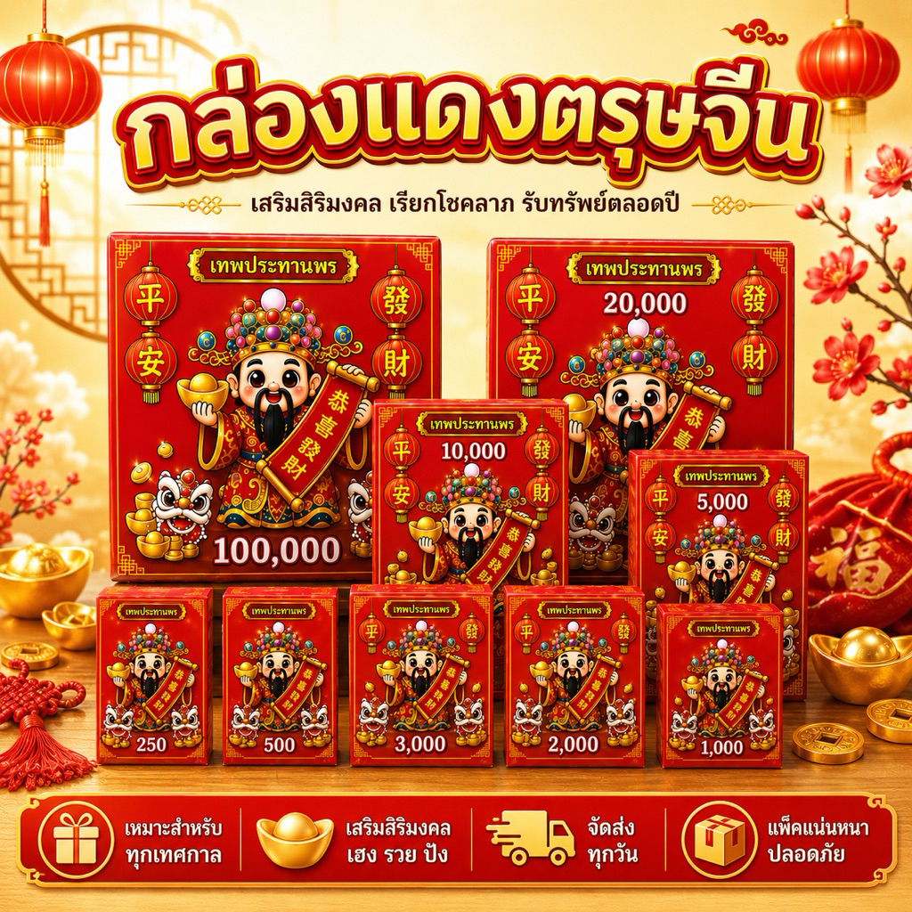 กล่องเทพไฉ่ชิ่งเอี๊ย กล่องแดงงานเทศกาลตรุษจีน มีหลากหลายแบบ