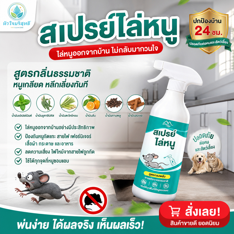 สเปรย์ไล่หนูภายในบ้าน สเปรย์ไล่หนู สารไล่หนูอเนกประสงค์ เหมาะสำหรับใช้ในยานพาหนะและภายในอาคาร กำจัดหนูและป้องกันความเสีย