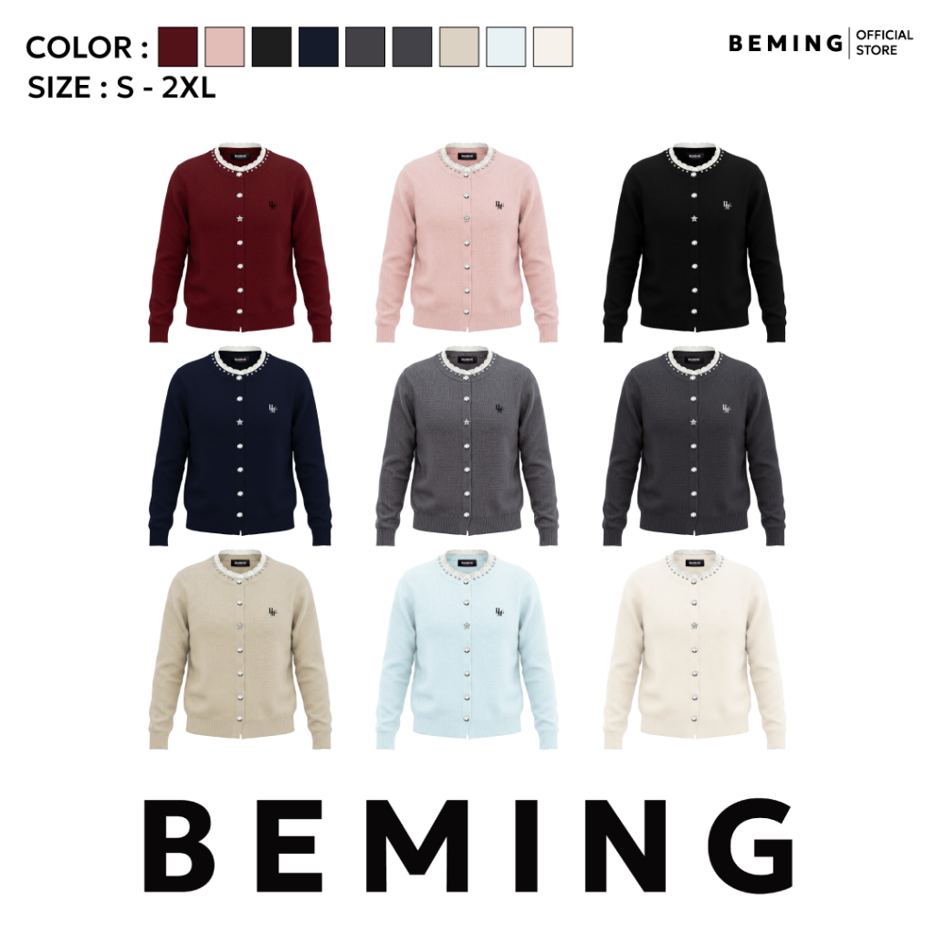Bemingtop1265(S–2XL) - Peary Knit Cardigan – คาร์ดิแกนไหมพรมแต่งลูกไม้และมุก เพิ่มความหวานหรูให้ทุกลุค