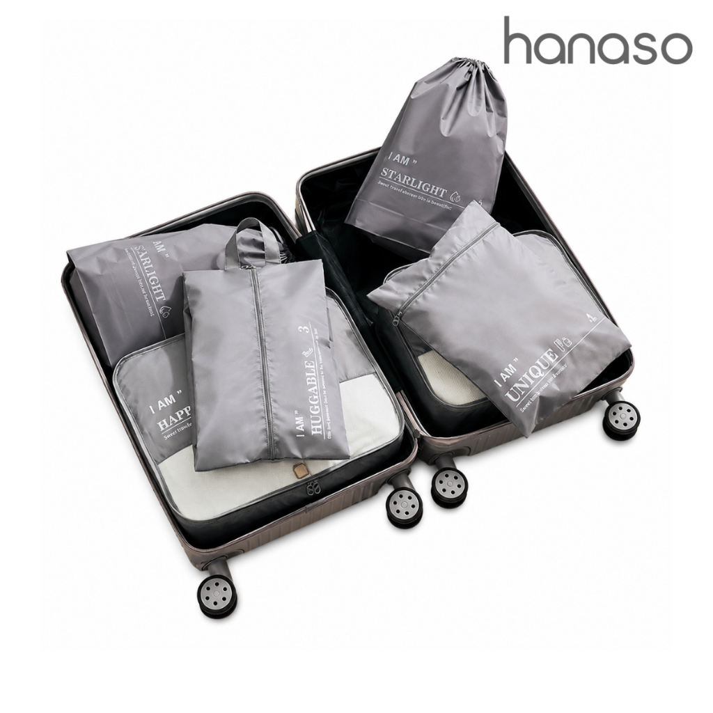 Hanaso กระเป๋าจัดระเบียบ 6ชิ้น กระเป๋าเดินทาง Set travel bag กันน้ำ กันฝุ่น เก็บชุดชั้นในแบ่งถุงเก็บ