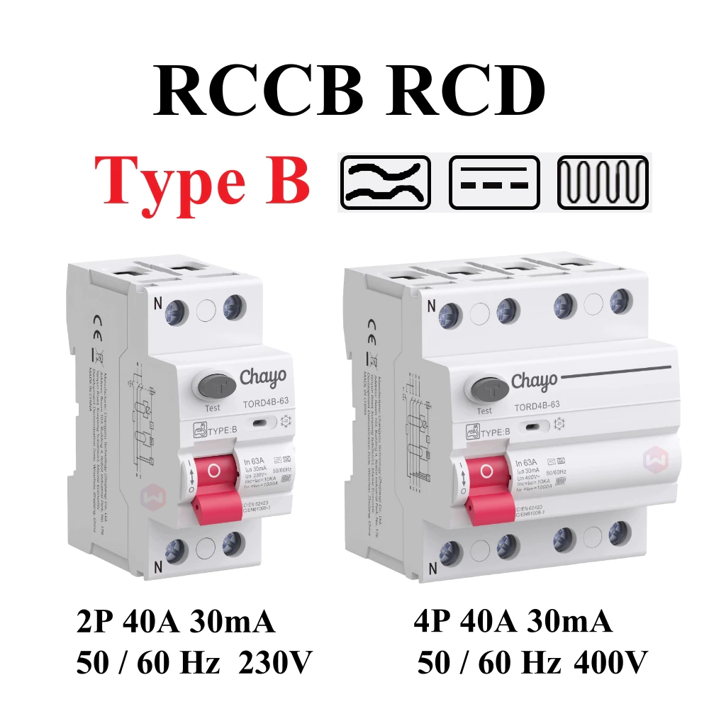 RCCB Type B เบรคเกอร์กันดูดกันรั่ว MCB รถEV charger Tongou เบรคเกอร์ RCD Type B 2P 4P 40A