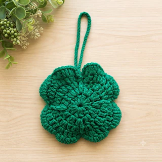 ถุงตาข่ายโครเชต์ใส่แก้ว 4 leaf clover cup holderใบโคลเวอร์ 4 แฉก พับเก็บได้ นำมาห้อยกระเป๋า โครเชต์ ใบแห่งความโชคดี