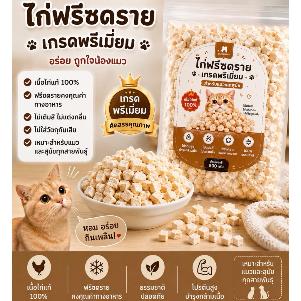 ฟรีซดรายอกไก่ แพคคู่ 500+500=1kg 😻น้องแมวกินเพลิน เคี้ยวง่าย อร่อยทุกคำ~