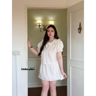LindaaPlus-- ชุดเซ็ต 𝑳𝒊𝒕𝒕𝒍𝒆 𝒇𝒍𝒐𝒘𝒆𝒓🌸🍃 เสื้อ+กระโปรงสั้น เสื้อคอบัวใหญ่เพิ่มความน่ารัก มีเชือกผูกหลัง ทรงแขนตุ๊กตามินิมอล
