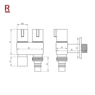RASLAND C322-C5555 สต็อปวาล์วสองทางสำหรับหัวฉีดชำระ/ก๊อกน้ำ/ชักโครก วัสดุทองเหลือง สีโครเมียมเงางาม ฟรี 2 ปากก๊อก