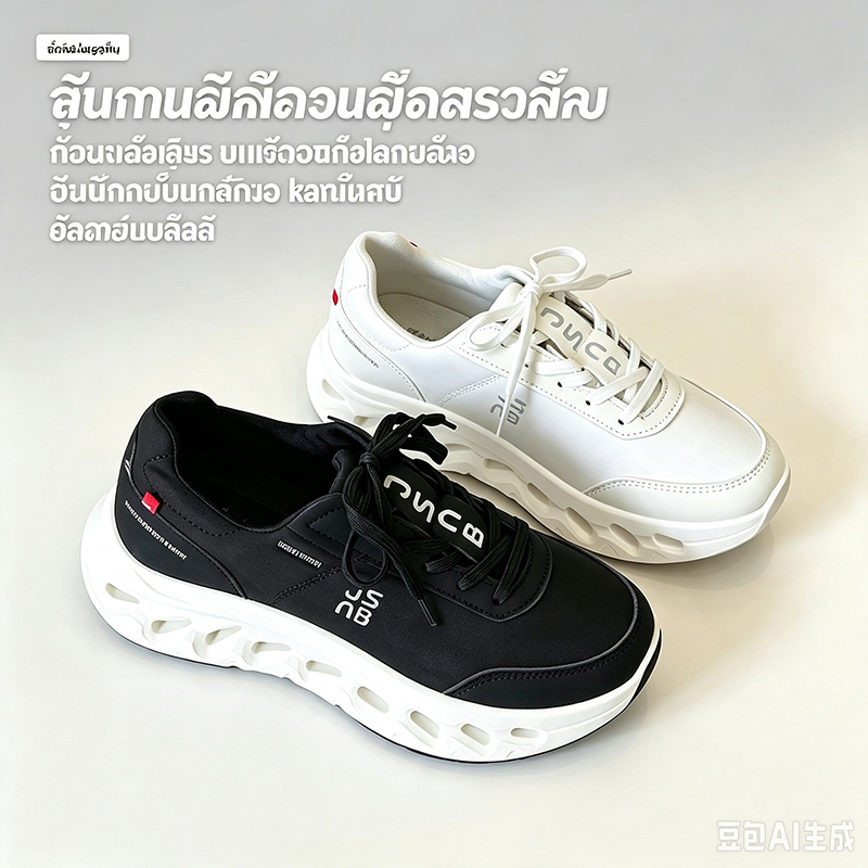 รองเท้าผ้าใบสีขาวดำ พื้นหนานุ่ม กันกระแทก ใส่สบาย เดินนานไม่เจ็บ กันลื่น สำหรับผู้หญิงผู้ชาย ส่งจากไทย