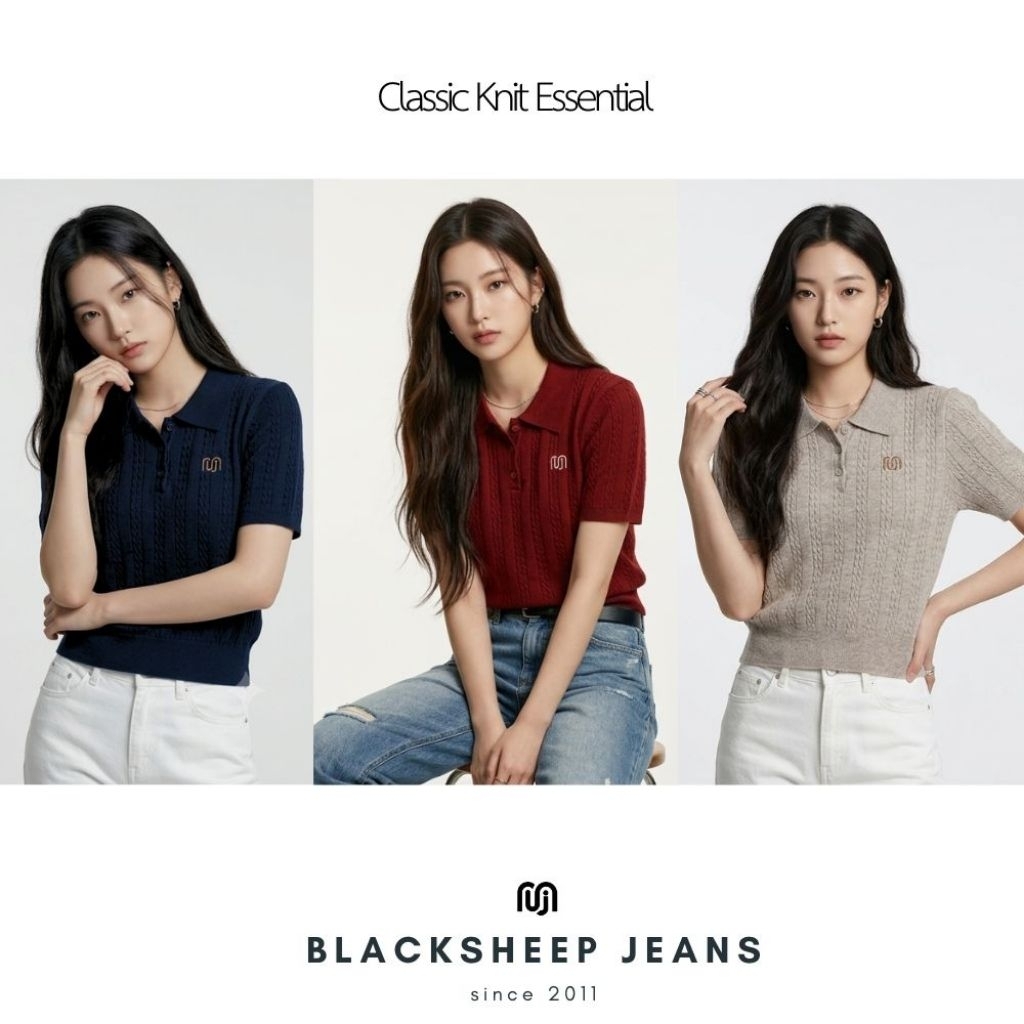 Blacksheepjeans (ฺBSJ) เสื้อไหมพรมคอปกแขนสั้น Classic Knit Essential 3 สี รุ่น T06BE-260710, T06DB-260716, T06DR-260717