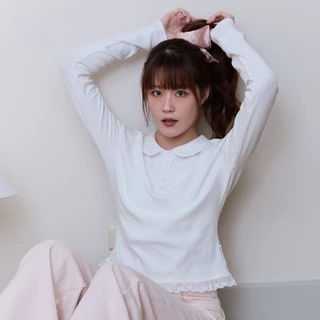 DAILYLOOK.SM --- Bonbon top เสื้อแขนยาวผ้าCotton spendex ปกคอบัว ดีเทลกระดุมสแนป