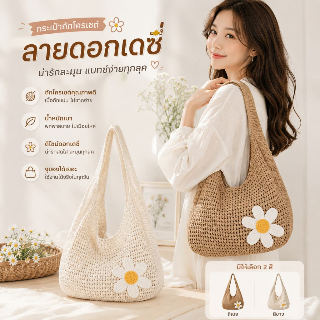 กระเป๋าถือสานสไตล์วินเทจสำหรับผู้หญิง กระเป๋าสะพายไหล่แบบโปร่ง ใช้งานได้หลากหลาย