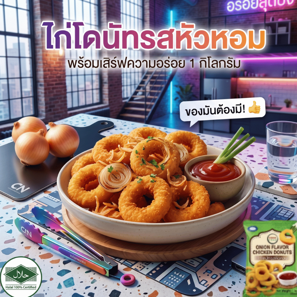 ไก่โดนัทรสหัวหอม 1กิโล ฮาลาล ไก่โดนัททอด ถุงใหญ่จุกๆ กรอบนอกนุ่มใน สำเร็จรูปพร้อมทอด