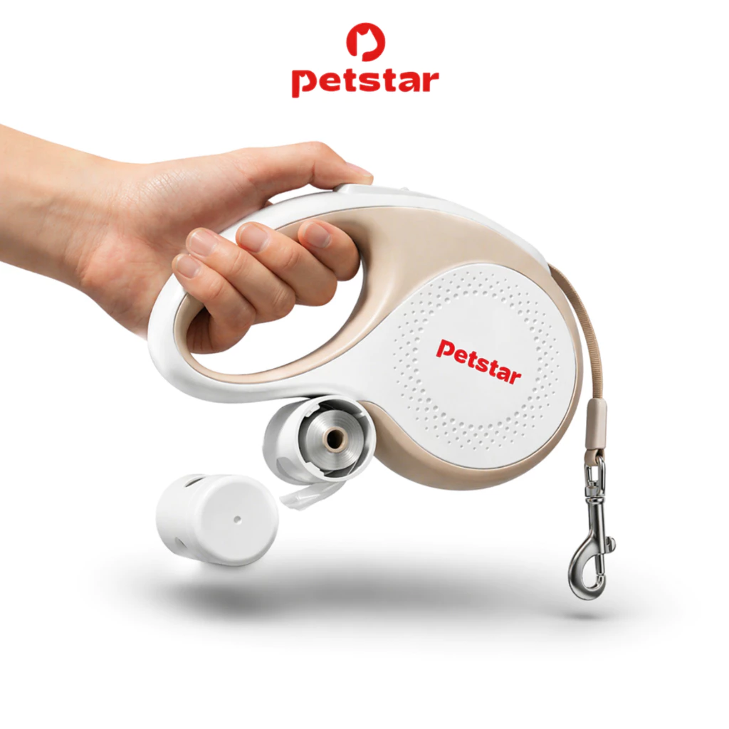 Petstar สายจูงสุนัข สายจูงสัตว์เลี้ยง ยืดได้ พร้อมไฟ LED และถังขยะในตัว สายยาว 3/5 เมตร