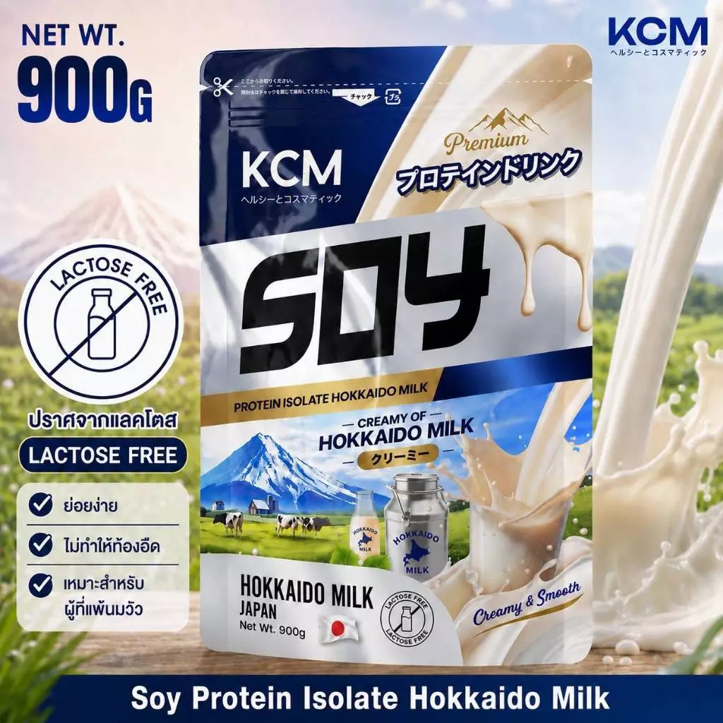 KCM Soy Protein Isolate รส นมฮอกไกโด  ซอยโปรตีน โปรตีนคุมหิว โปรตีนพืช โปรตีนจากถั่วเหลือง ทดแทนมื้ออาหาร (1ซอง 900กรัม) thumbnail 3